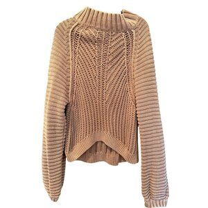 Free People Beige Knit Textured Cotton Sweater Large Womens Relaxed Fit High-Low